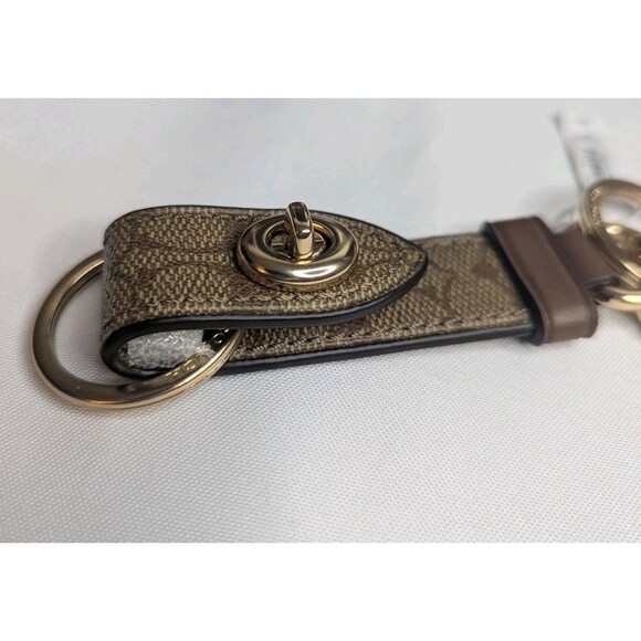 Coach Trigger Snap Bag Charm, Valet Key Fob - Gold, Khaki - Picture 3 of 5